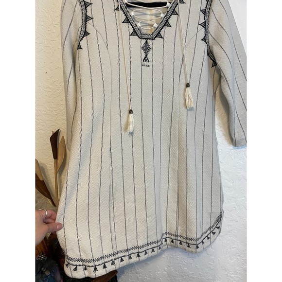 🌻Gianni Bini {L} Ivory/Cotton Boho Long Sleeve Mini Dress - Picture 4 of 12